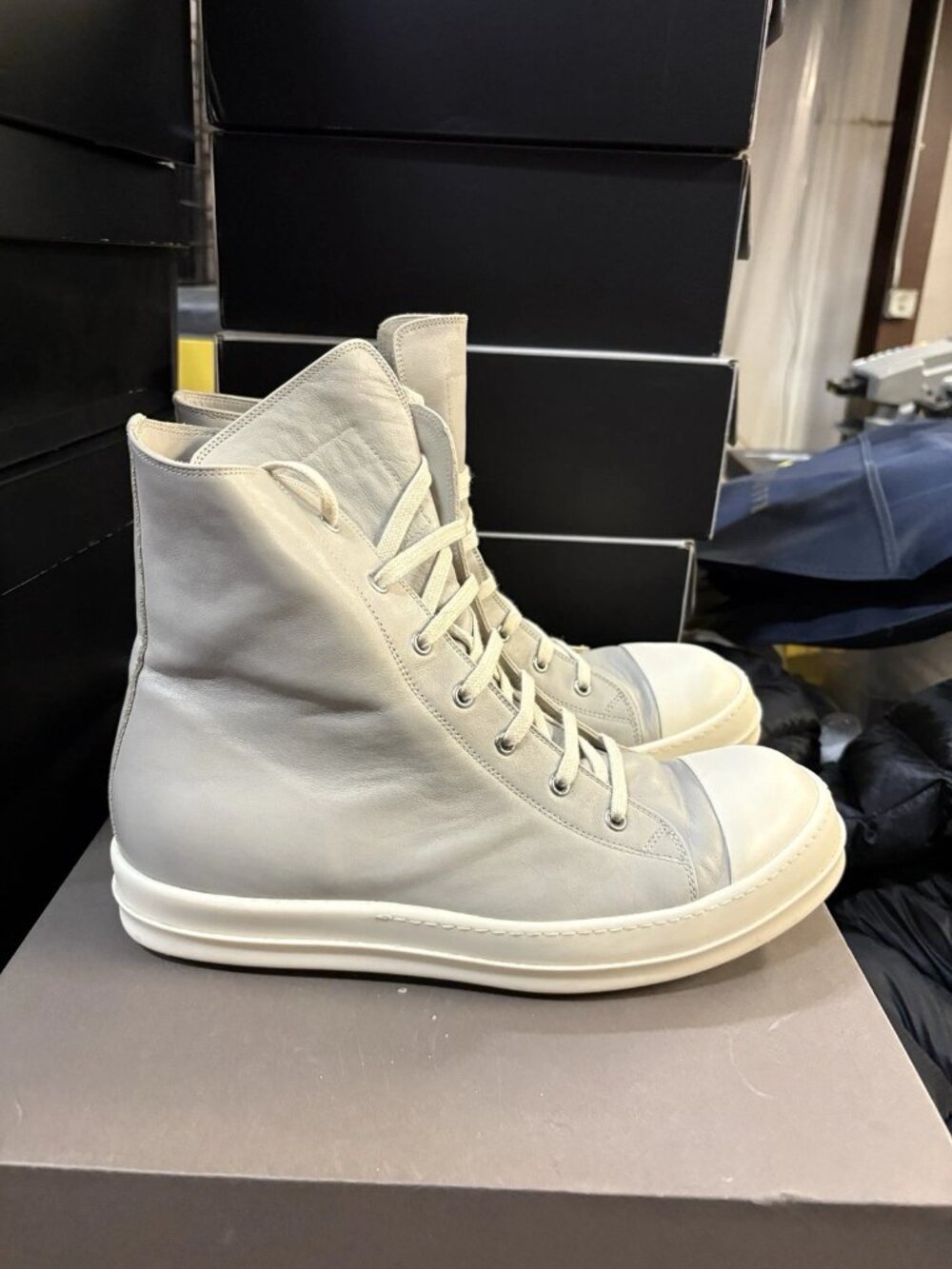 WORN Rick Owen’s Ramone High Grey Lace Size 45 RU01D3890-LCO-811 WITH BOX